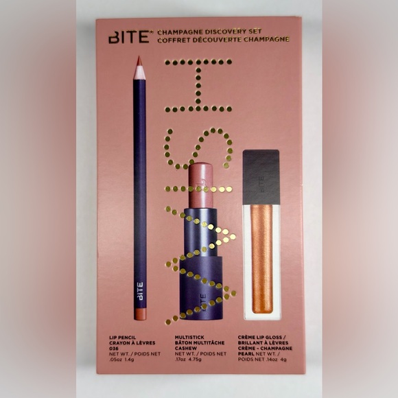 Bite Beauty Champagne Discovery Lip Set New In Box Pencil Multistick Lip Gloss